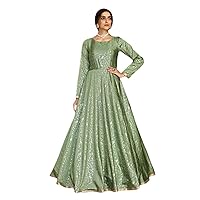 Pista Green Stylish Trending Girl College Party wear Silk Flairy Anarkali Gown Foil Work Woman Indowestern Dress 2833