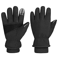 Winter Gloves for Men Women - Thermal Polar Fleece Insulated Artificial Lambwool Extra Palm Patch Warm Work Glove Black