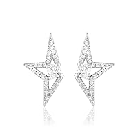 Created Round Cut White Diamond 925 Sterling Silver 14K White Gold Over Diamond Star Stud Earring for Women's & Girl's
