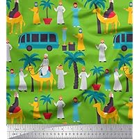 Soimoi Rayon Green Fabric - by The Yard - 42 Inch Wide - Travel Theme Holidays Fabric - Wanderlust-Inspired and Wholesome Designs for Travel Enthusiasts Printed Fabric