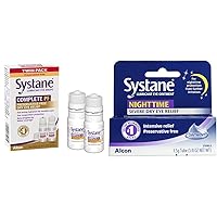 COMPLETE PF Multi-Dose Preservative Free Dry Eye Drops 20ml(Pack of 2 – 10mL bottles) (Packaging may vary) and Systane Nighttime Lubricant Eye Ointment 3.5g Tube Bundle