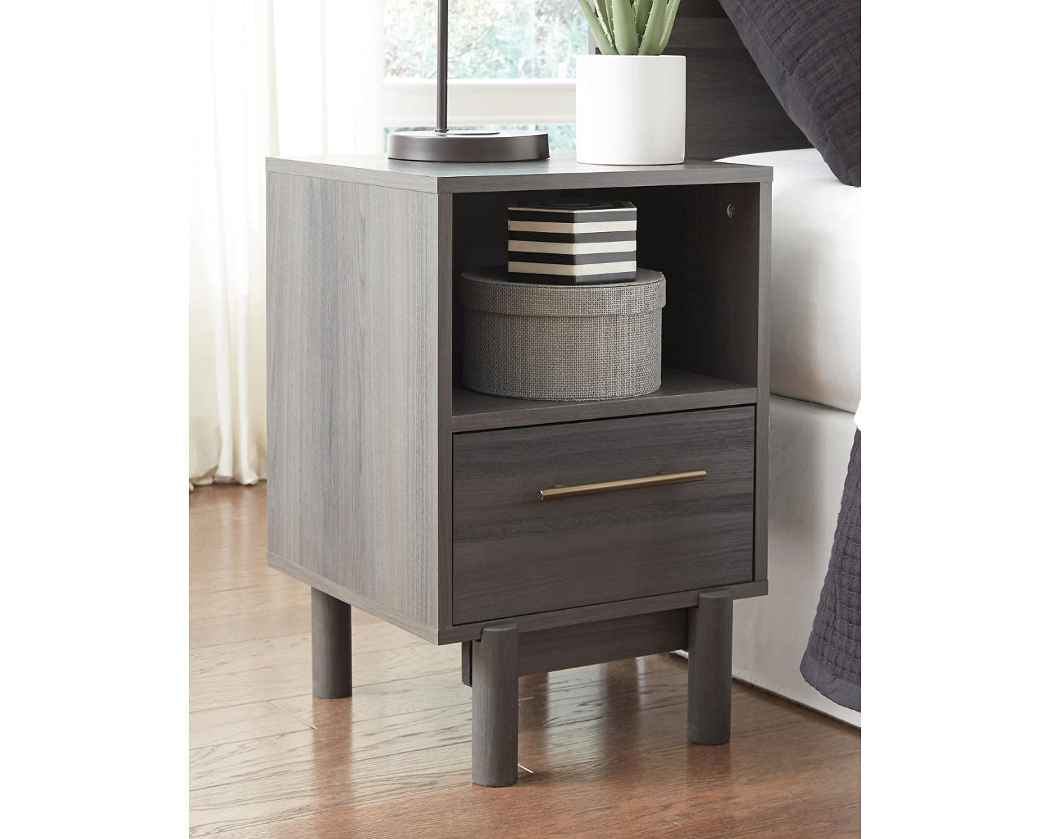 Signature Design by Ashley Brymont Mid-Century Modern 1 Drawer Nightstand, Dark Gray