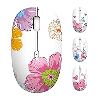 TENMOS M101 Wireless Mouse Cute Silent Computer Mice with USB Receiver, 2.4G Optical Wireless Travel Mouse 1600 DPI for Laptop, Notebook, PC, Computer (Flower)