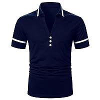 Golf Shirts for Men Short Sleeve Button Tee Shirt Slim Fit Summer Tops Men's Turndown Collar Patchwork T-Shirt