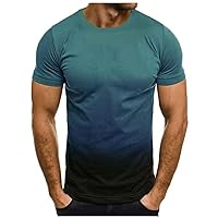 ZunFeo Mens Shirts Casual Stylish Summer Gradient Short Sleeve T-Shirt Slim Fit Workout Active Basic Tee Shirt