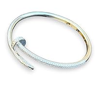 Unique 925 Sterling Silver Nail Bangle Bracelet, 3.9ct Moissanite Diamond, Adjustable Fit 6-7.5