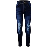 Kids Boys Stretchy Jeans Knee Ripped Denim Skinny Bikers Pants Slim Trouser 5-13