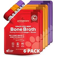 Primalvore Free-Range Bone Broth for Dogs &Cats, Mobility Formula w/Collagen Peptides to Help Support Hip & Joints, Digestion, Skin & Coat and Hydration, Human Grade, Mixed Pack