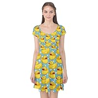 CowCow Womens V-Neck Pocket Summer Dress Cute Pattern Yellow Ducks Duckling Cap Sleeve Dress, XS-5XL