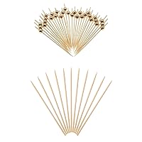 100 Counts 4.7 Inch Gold Pearl Fancy Toothpicks and 100 Counts 6 Inch Bamboo Skewers for Appetizers Fruit Kabobs Sandwiches Party Food - MSL272
