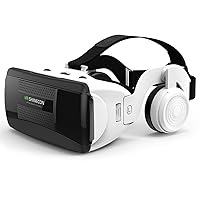 Virtual Reality Headset for Adults Giant Screen Vision Virtual Reality Glasses Adjustable VR Glasses Widely Suitable for 4.7-6.1 Inch Smart Models（White） (G06EB Headphone Version)