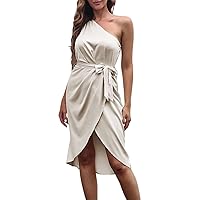 XJYIOEWT Womens Summer Dresses with Sleeves 2024,Women's One Shoulder Ruched Bodycon Velvet Dress Sleeveless Wrap Slit C