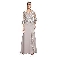 Le Bos Women's Full Legnth Gown with Embroidered Lace Bodice and Drape Detail at Waist