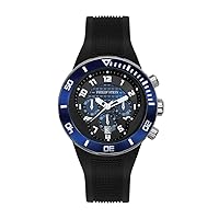 Philip Stein Dual Time Zone Chronograph Analog Display Japanese Quartz Watch Black Rubber Band Pin Buckle Blue Dial with Extreme Frame Natural Frequency Technology Provides Energy - Model 33-XBL-RB