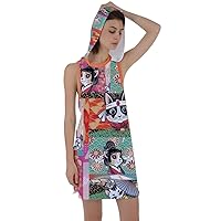 CowCow Womens Summer Sexy Mini Dress Cats Dogs and Dashiki Patchwork Print Racerback Hoodie Dress,XS-3XL