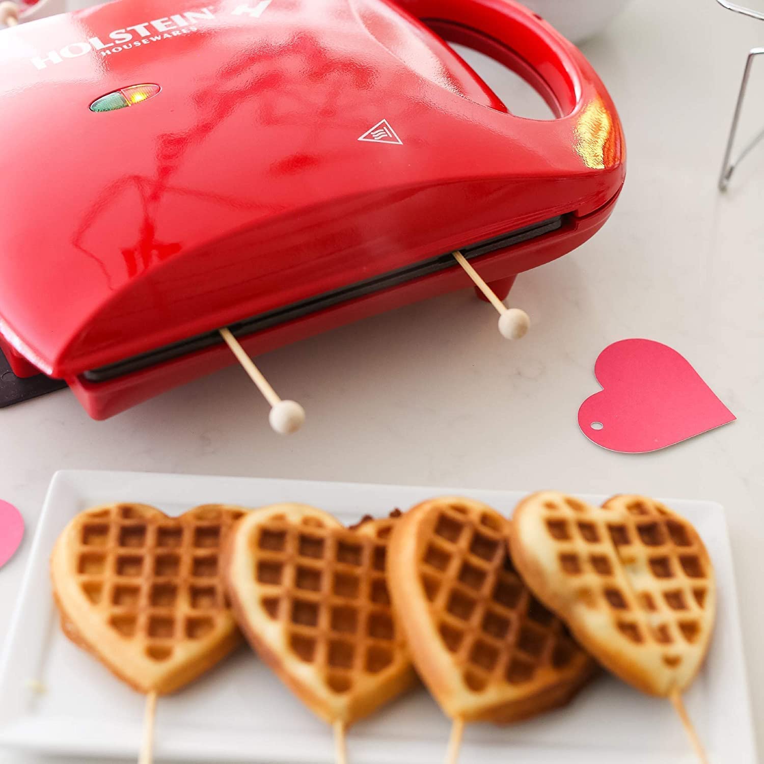 Holstein Housewares - Non-Stick Heart Waffle Maker, Lavender - Makes 4 Heart-Shaped Waffles in Minutes