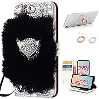 STENES Bling Wallet Phone Case Compatible with Samsung Galaxy S20 Plus - Stylish - 3D Handmade Luxury Fox Flowers Design Leather Cover with Ring Stand Holder [2 Pack] - Black