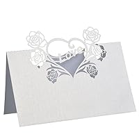 BinaryABC Wedding Party Table Name Place Cards with Rose Love Heart,50pcs - White