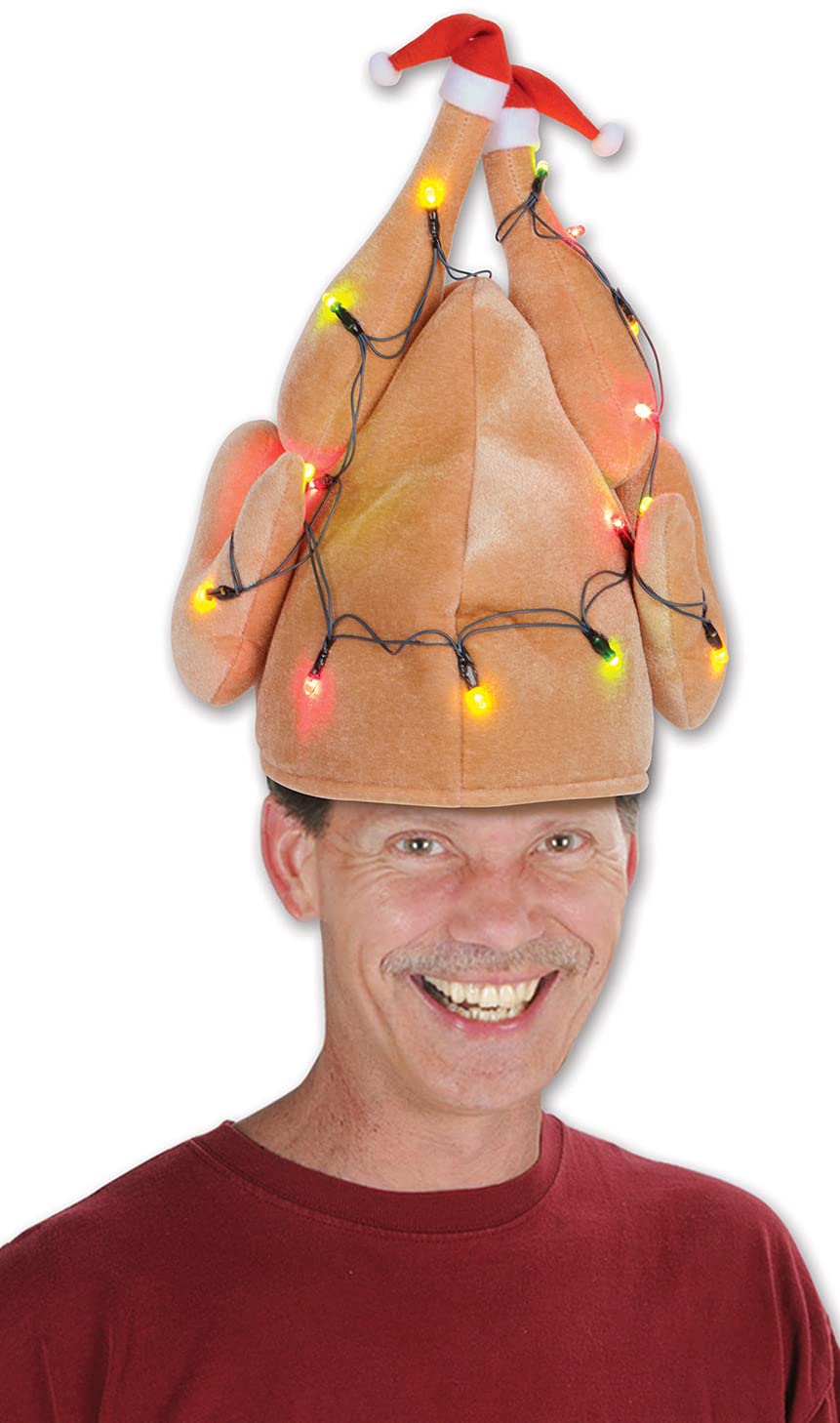 Beistle 1-Pack Plush Light-Up Christmas Turkey Hat (20742), red/white/tan, one size