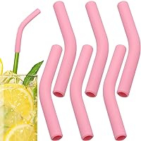 PAGOW 6Pcs Silicone Straw Tips, Reusable Food Grade Rubber Straw Tips for 5/16 IN Wide(8MM Outdiameter) Metal Straw, Flex Elbow Hydraflow Replacement Straw Tip Covers for Stainless Steel Straws, Pink
