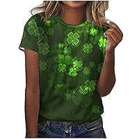 Women 2024 St. Patrick's Day Tshirts Crew Neck Short Sleeve Summer Tops Funny Shamrock Graphic Tees Casual Oversized Shirts