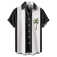 Short Sleeve Shirts for Men Casual Color Block Summer Tee Shirts Cotton Linen Button Down Regular Fit Beach Blouses