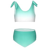Green to White Gradient Girls Swimsuits Kids Bikini Sets 2 Pcs Bathing Suit for 3T