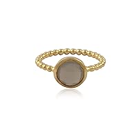 Round Stacking Ring Gray Moonstone. Handmade Gold Plated Gemstone Brass Designer Band Rings