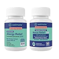WELMATE Total Respiratory Health Bundle: Allergy Relief Fexofenadine HCl 60mg (200 Ct) 12-Hour Non-Drowsy Antihistamine + Maximum Strength Mucus Relief DM 1200mg Guaifenesin & 60mg DXM (50 Ct) for Cou