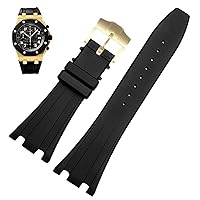 28mm Black Soft Silicone Rubber Watch Strap Bracelet Wristband for AP Royal Oak Watchband Belt 40mm 42mm (Color : 10mm Gold Clasp, Size : 28mm)