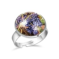 Fruit Grapes Branches Adjustable Rings for Women Girls, Stainless Steel Open Finger Rings Jewelry Gifts