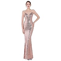 Women's Mermaid Prom Dress Long V Neck Sequins Formal Evening Bridal Wedding Party Gown