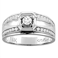 PIERA 14K White Gold Men's Diamond Ring 0.43 cttw 3/8 inch wide, sizes 9-14