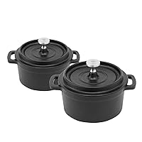 Mini Cocotte 16 oz Mini Dutch Oven 0.5 qt. Cast Iron Garlic Roaster for Oven Garlic Confit Pot Ramekins with Lids Oven Safe Set of 2, Black