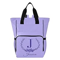 Lilac Custom Diaper Bag Backpack Personalized Letter Name Large Baby Bag for Boys Girls Toddler Multifunction Travel Back Pack for Maternity Mom Dad with Stroller Straps
