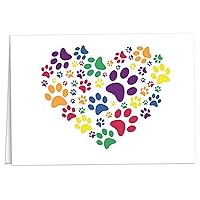 Fundraising For A Cause Rainbow Paw Print Note Card Stationary - Thank You Cards With Envelopes- Dog, Cat, and Pet Themed LGBTQ Sympathy Gifts Blank Cards - 12 Cards w/Envelopes Per Pack (12 Pack)