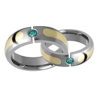 Kanaka Titanium Ring 14k Yellow Gold W Green Diamond 6mm Wide Comfort Fit Engagement Band Set for Him Her