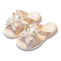 New Summer Little Girls Bowknot Pearl Princess Slippers Soft Bottom Non Slip Slides Cute Outdoor Casual Sandals
