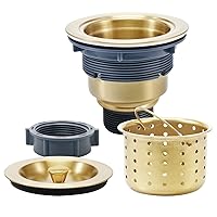 KONE 3-1/2 Inch Gold Sink Drain, Durable Stainless Steel Brass Kitchen Sink Drain Assembly Kit with Sink Strainer Waste Basket/Strainer Assembly/Sealing Lid for Standard Kitchen Sink