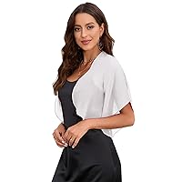 Women 2024 Fashion Shrug Elegant Short Sleeve Chiffon Cardigan for Dress Formal Beach Office White