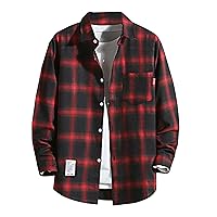 tuduoms Mens Soft Fleece Lined Plaid Shirt Jacket Casual Long Sleeve Button Up Flannel Shirts Warm Cardigan Coat with Pockets