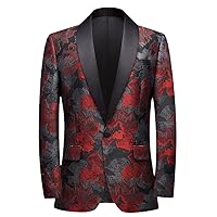 Luxury Floral Jacquard Tuxedo Blazer Men One Button Shawl Collar Dress Suit Jacket Party Dinner Wedding Costume