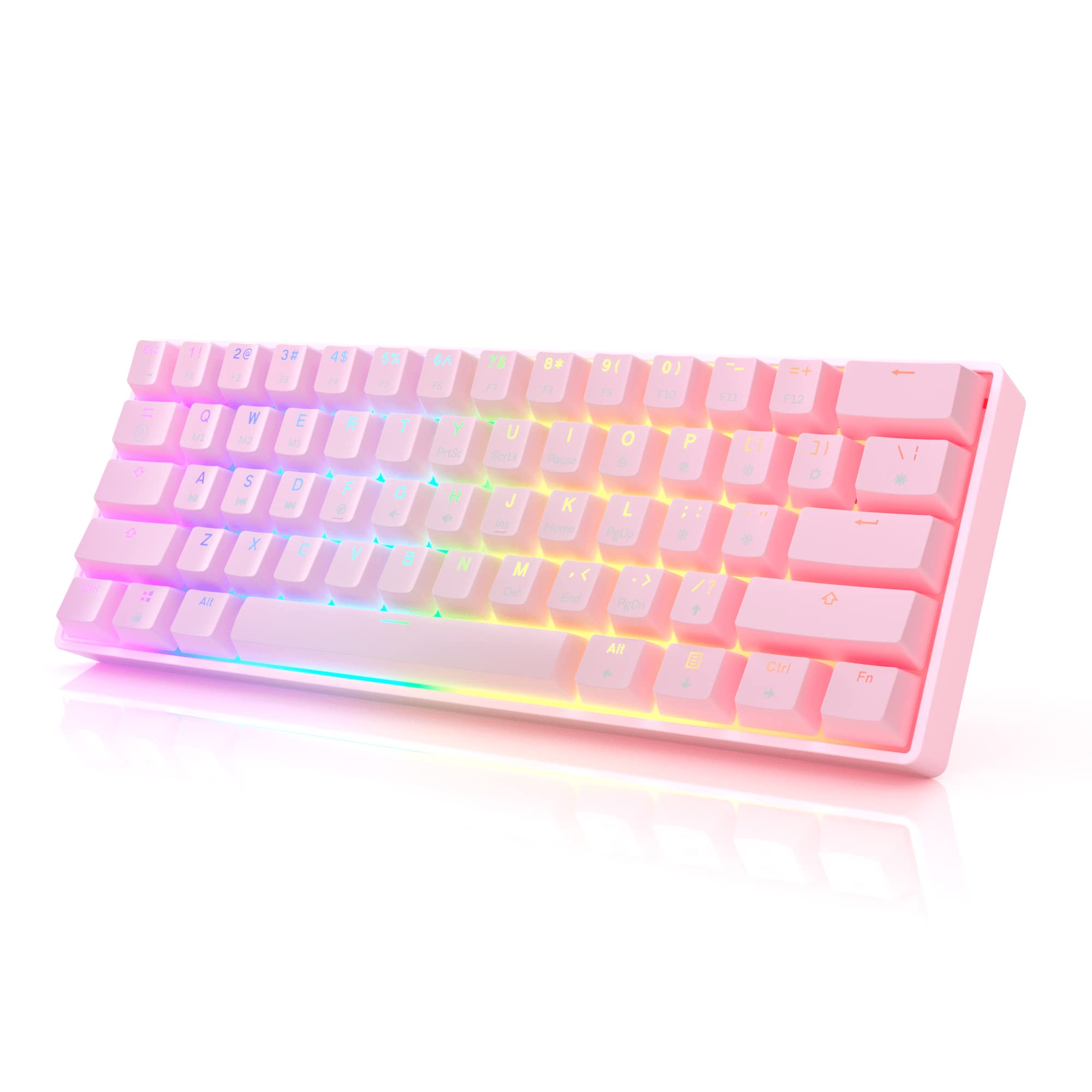 GK61 Mechanical Gaming Keyboard - 61 Keys Multi Color RGB Illuminated LED Backlit Wired Programmable for PC/Mac Gamer (Gateron Optical Blue, Prism Pink)