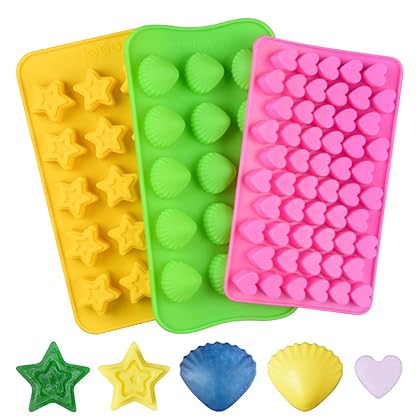 Chocolate Molds Gummy Molds Silicone - Candy Mold and Silicone Ice Cube Tray Nonstick Including Hearts, Stars, Shells