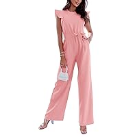 PRETTYGARDEN Jumpsuits For Women 2023 Summer Short Sleeve Belted Wide Leg Pants Romper With Pockets One Piece Casual Outfit