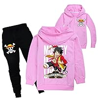 Teen Fall Boys 2 Piece Sets-One Piece Jackets and Sweatpants Suits Luffy Trendy Graphic Full-zip Athletic Tracksuits