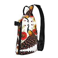 Polyester Fiber Waterproof Waist Bag -Backpack 4 Pocket Compartments Ideal for Outdoor Activities Peacock Red flower