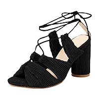 Women Summer Strappy Heels High Heels Open Toe Bowknots Women Shoes Pumps Fluffy Lace Up Heeled Wedding Party Shoes