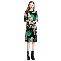 Female Black Knitted Cotton Floral Midi Sweater Dress Autumn Winter Long Sleeve Thick Dress Korean Vintage Dress