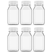 6 Pcs 4 Ounce Juice Bottles Plastic Milk Bottles Bulk Beverage Containers with Tamper Evident Caps Lids White for Milk, Juice, Drinks and Other Beverage Containers